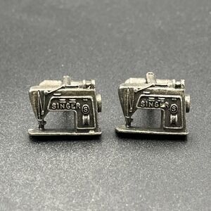 Vintage Singer Sewing Machine Cufflinks Silver Tone